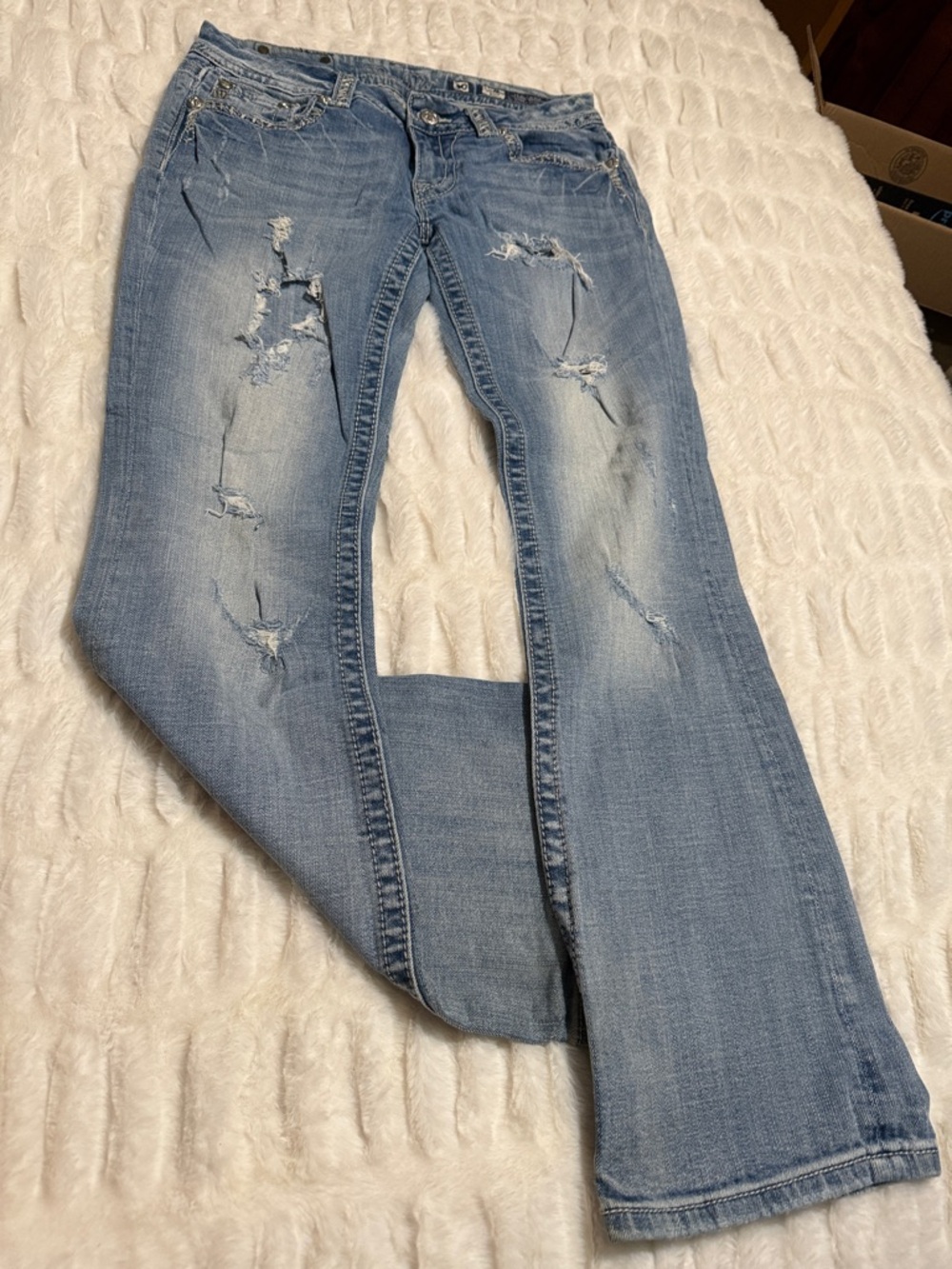 Miss Me Light Blue Distressed Flare Jeans